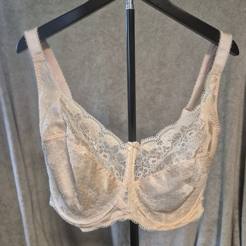 Panache Clara Lace Balconette Bra 7255 Champagne Beige 40HH Full Cup Underwire